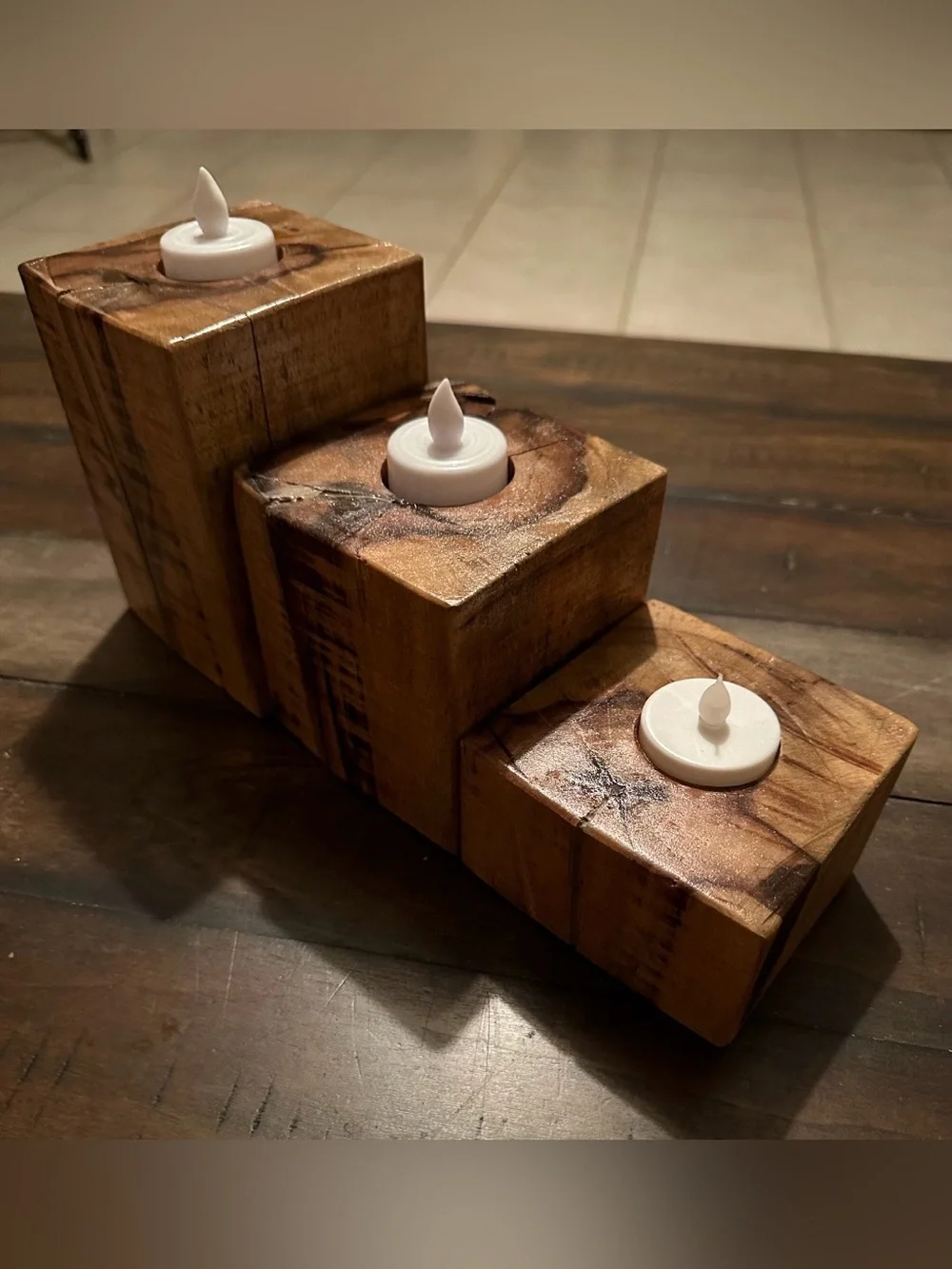 Handcrafted Natural Wood Tealight Candle Holders - Set of 3